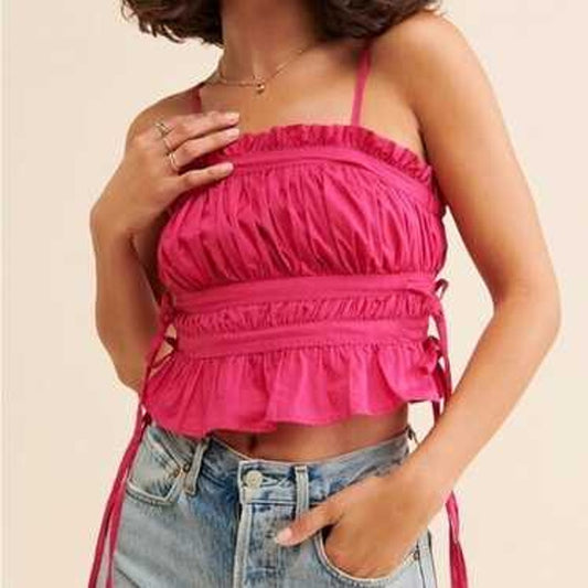 NEW NWT Free People Gabby Tube Crop Tap Pink Punch Size XS
