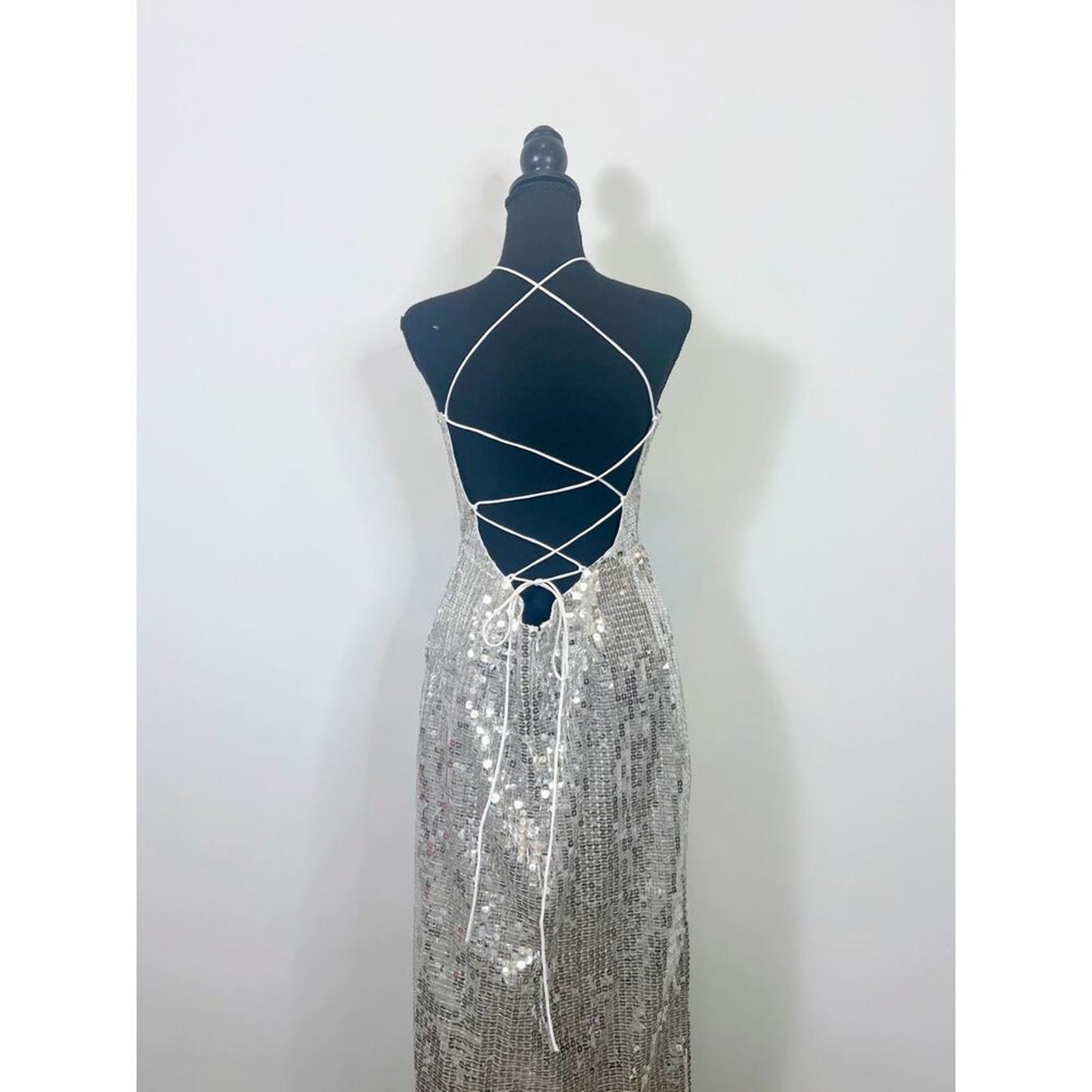 Majorelle Jovanna Maxi Dress‎ in Silver Large Embellished Gown Sequin Cut Out