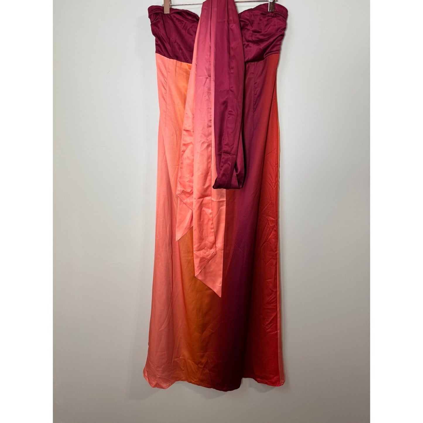 YLLW Ombre Strapless Maxi Dress Burgundy Orange Gradient with Scarf New