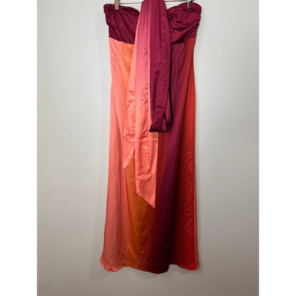 YLLW Ombre Strapless Maxi Dress Burgundy Orange Gradient with Scarf New