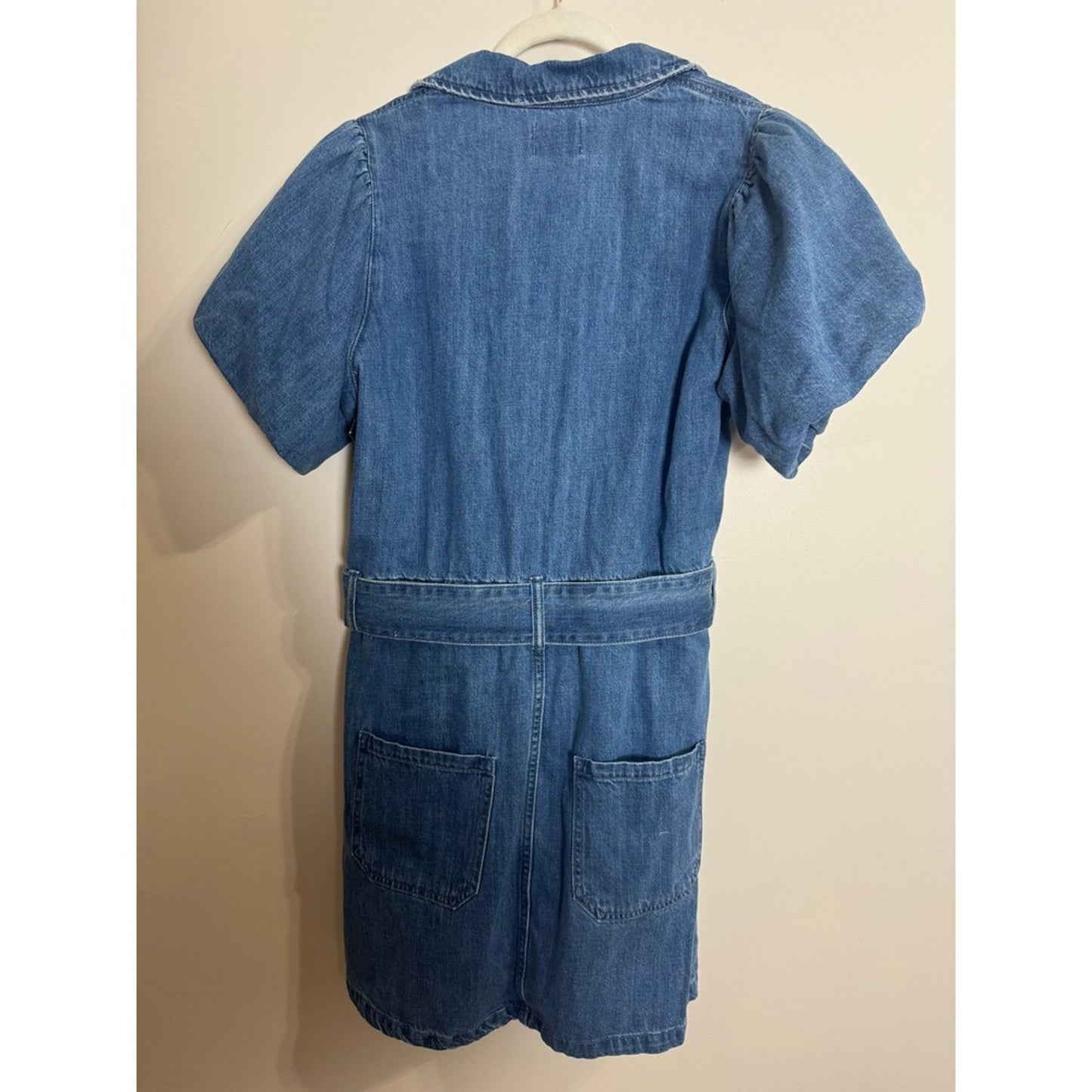 Show Me Your Mumu Denim Mini Dress Puff Sleeve Belted Zip Front Blue XXL NWT