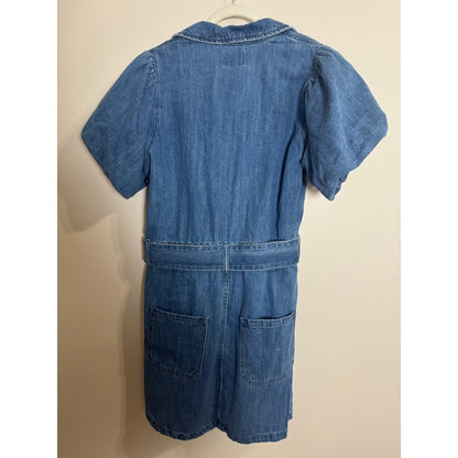 Show Me Your Mumu Denim Mini Dress Puff Sleeve Belted Zip Front Blue XXL NWT