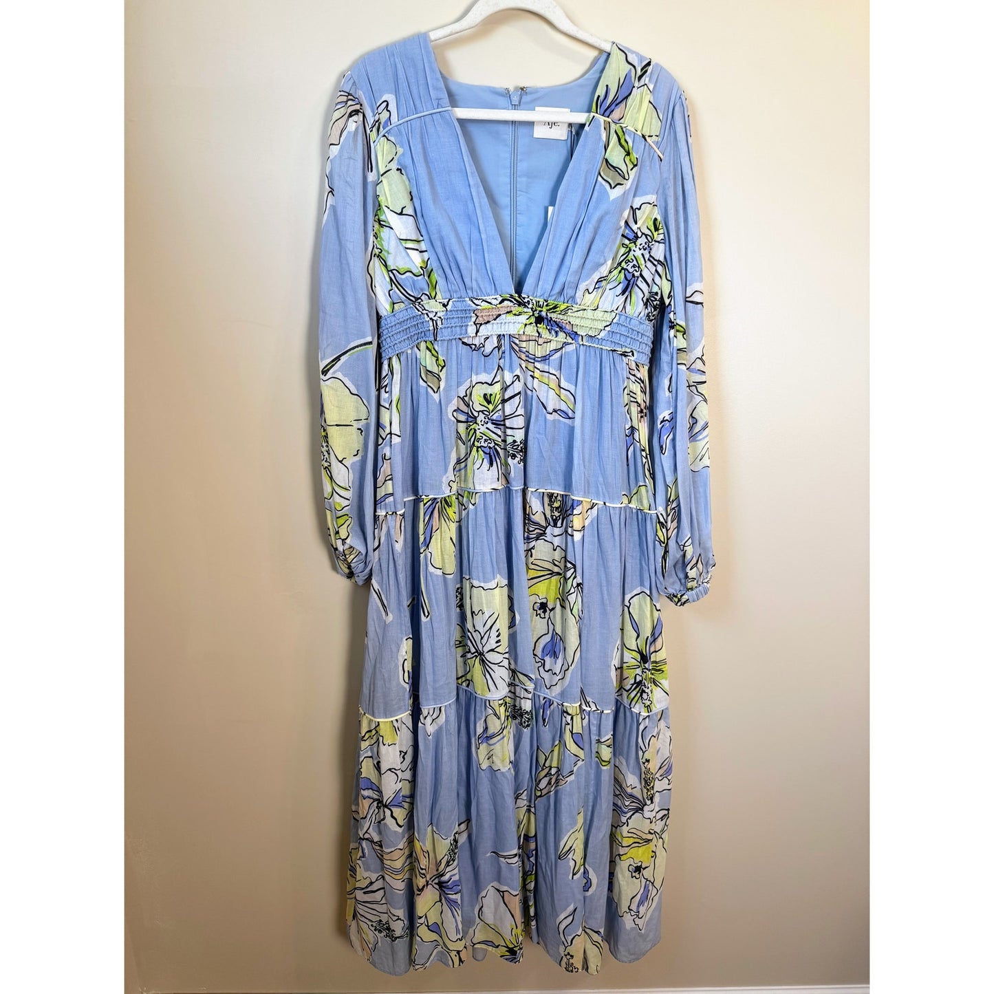 NEW NWT Aje. Romantica Voille Maxi Dress Size US 8 Blue Hibiscus