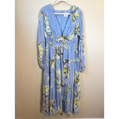 NEW NWT Aje. Romantica Voille Maxi Dress Size US 8 Blue Hibiscus