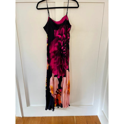 Farm Rio Black Floral Print Maxi Slip Dress Midi Spaghetti Strap