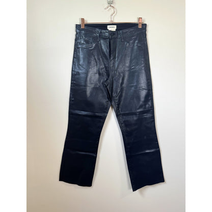 NEW NWT L'agence Kendra High Rise Crop Flare Coated Black Size 28