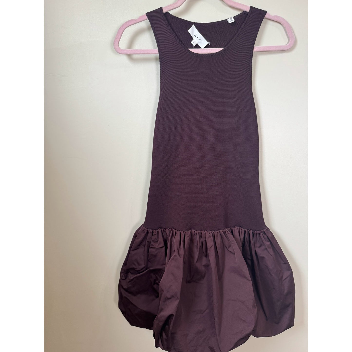 NWT A.L.C. Eloise Bubble Mini Dress in Chocolate Plum Size Small