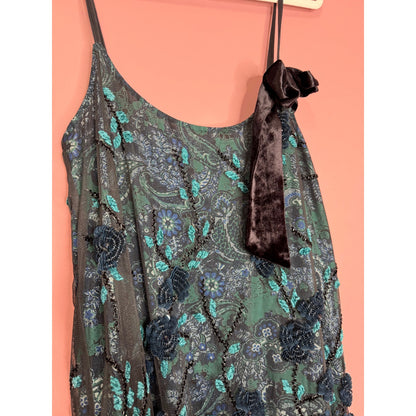 Free People Pure Heart Mini Dress Sleeveless Large Floral Paisley Sequin Lined