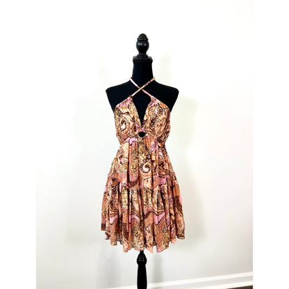 A.L.C. Halter Cut Out Mini Dress in Multicolor Large‎ Printed Sleeveless Ruched