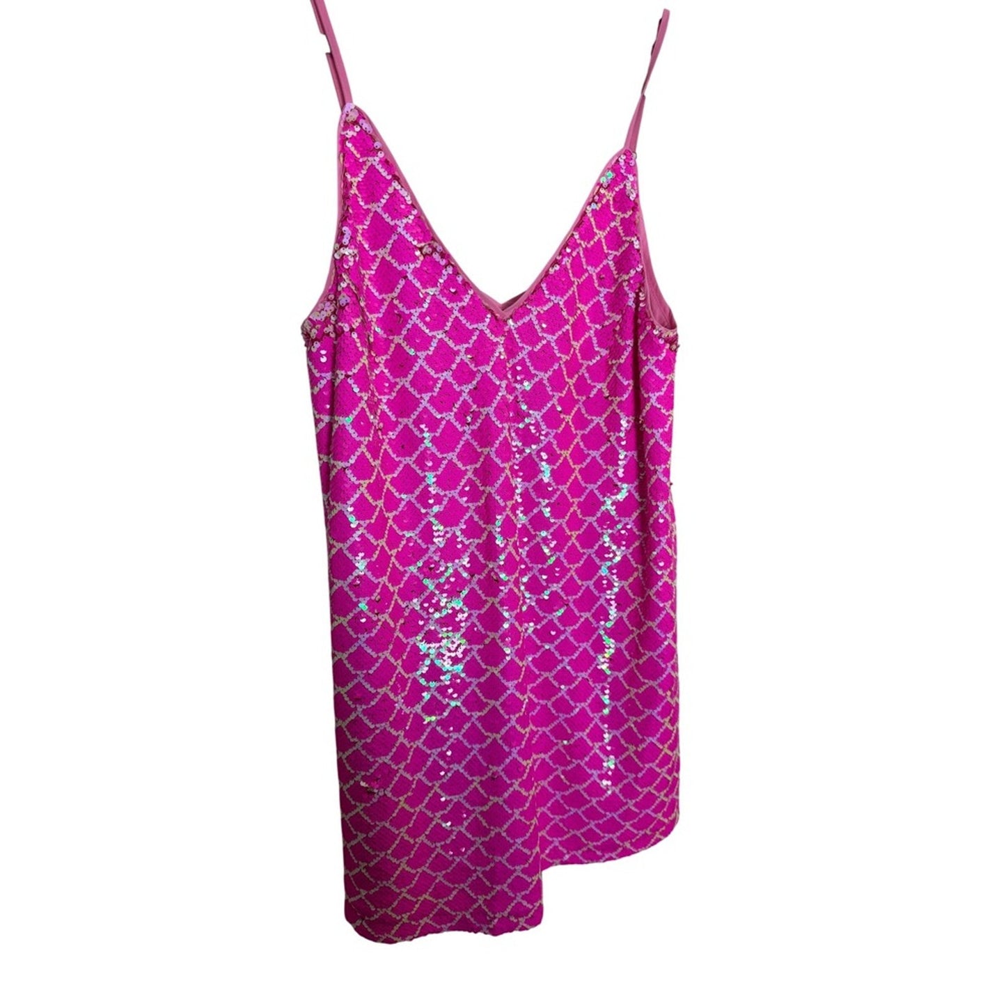 Buddy Love Pink Sequin Mermaid Scale Mini Dress Womens Medium V-Neck Shift Party