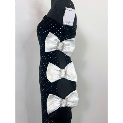Majorelle x‎ Bridget Julia Bow Gown in Black/White Small One Shoulder Velvet