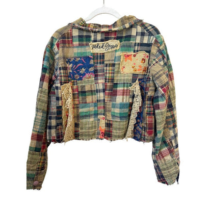 Jaded Gypsy Women  Patchwork Jacket Plaid Floral Lace Boho Multi Color S/M