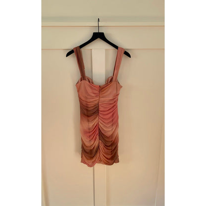 Zara Patterned Tulle Mini Dress in Mauve Ombre Large Sleeveless Lined Party