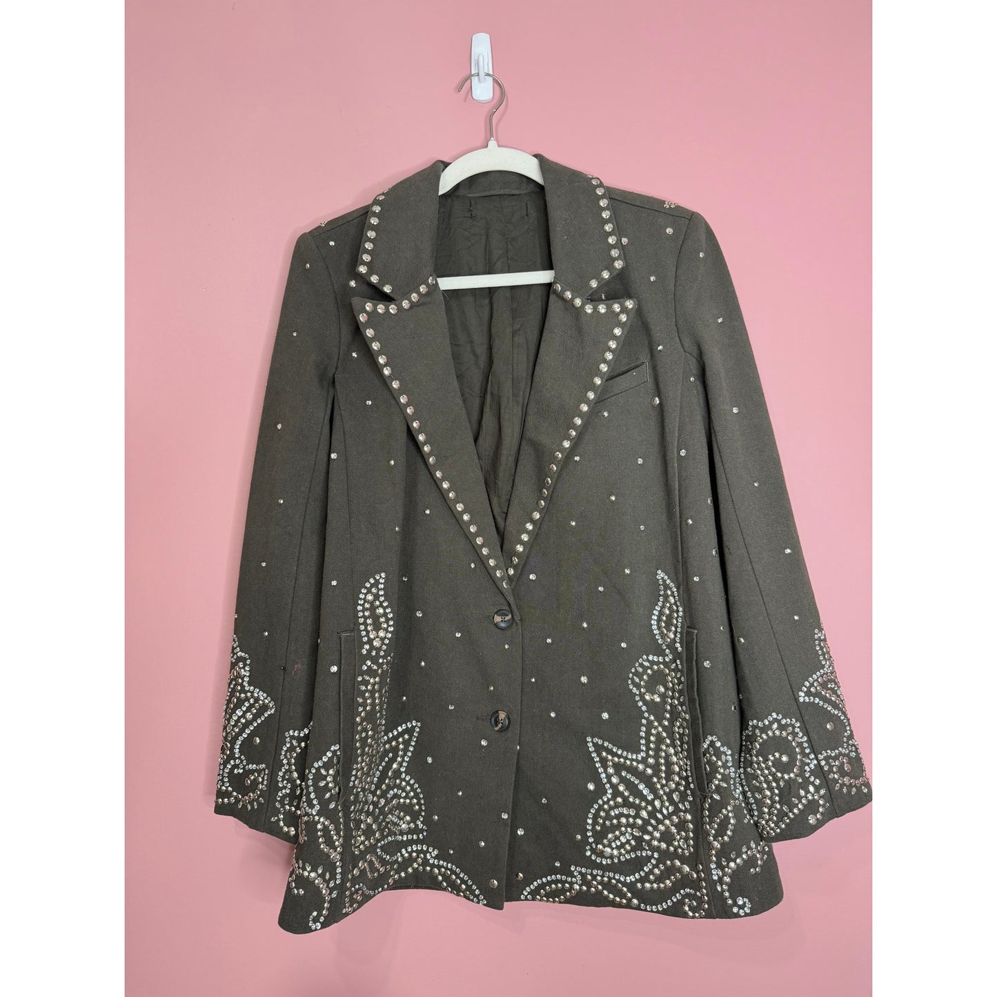 Free People Embellished Suit Set in Gray Size 4 Studded Relaxed Mid-Rise Pockets