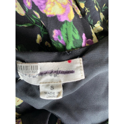 For Love & Lemons Hi-Low Dress in Black Floral Small Long Sleeve Open Tie Back