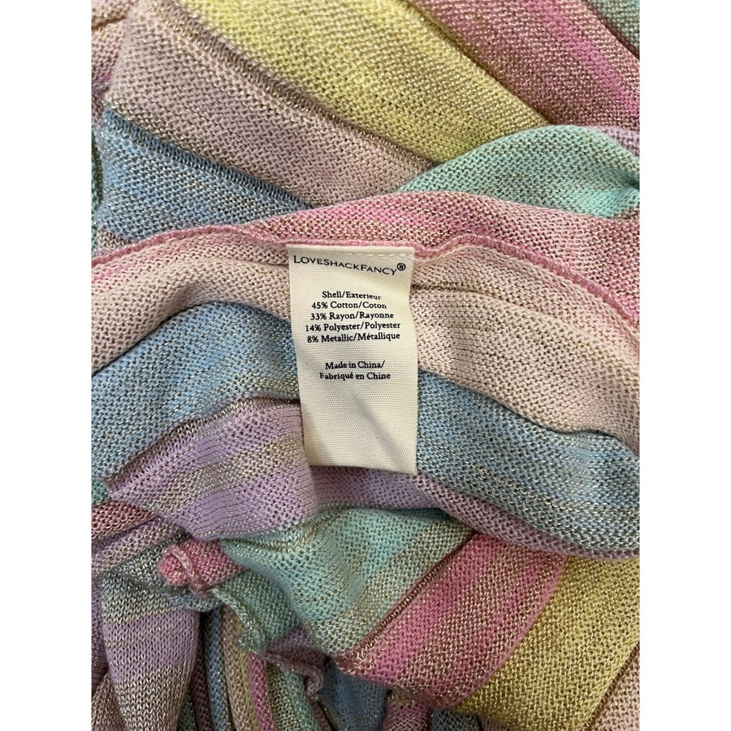 LoveShackFancy Mylene Ribbed Knit Maxi Dress Pastel Sunrise Metallic  Size LG