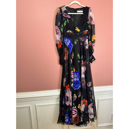 NEW NWT Mac Duggal Bishop Sleeve Floral Print Dress  STYLE 67872 Size 2