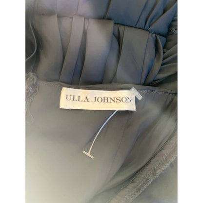 Ulla Johnson Black Ruched Puff Sleeve Square Neck Peplum Top Size 2