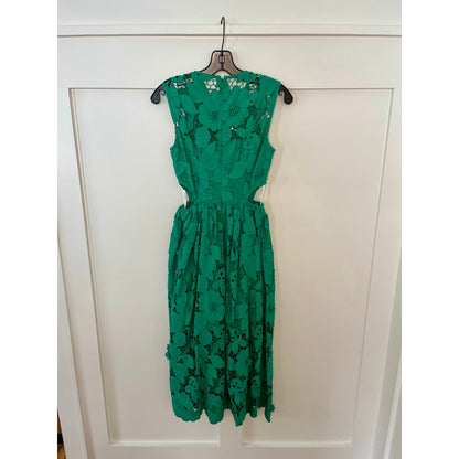 Self Portrait 3D Cotton Lace Midi Dress Green Size 2