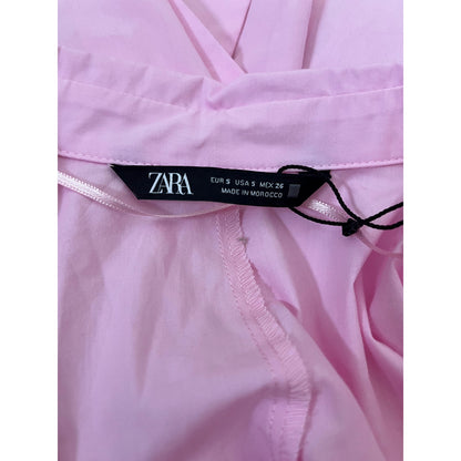 NEW Zara Midi Pink Shirt Belted Midi Dress Pink Size Small