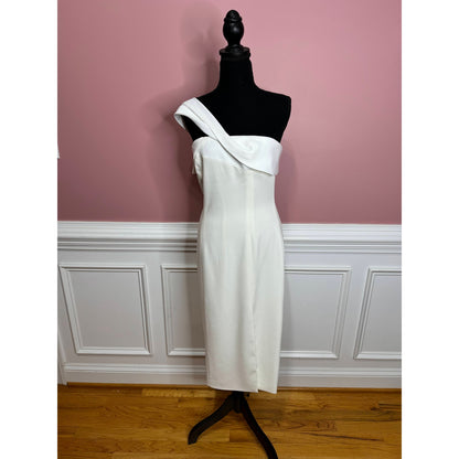 Jay Godfrey One Shoulder Midi Pencil Dress in White Size 6 Side Slit Wedding