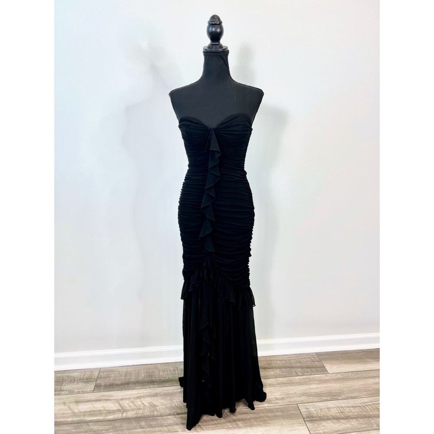 Majorelle Giules Gown in‎ Black Small Maxi Length Strapless Lined Ruffle Party