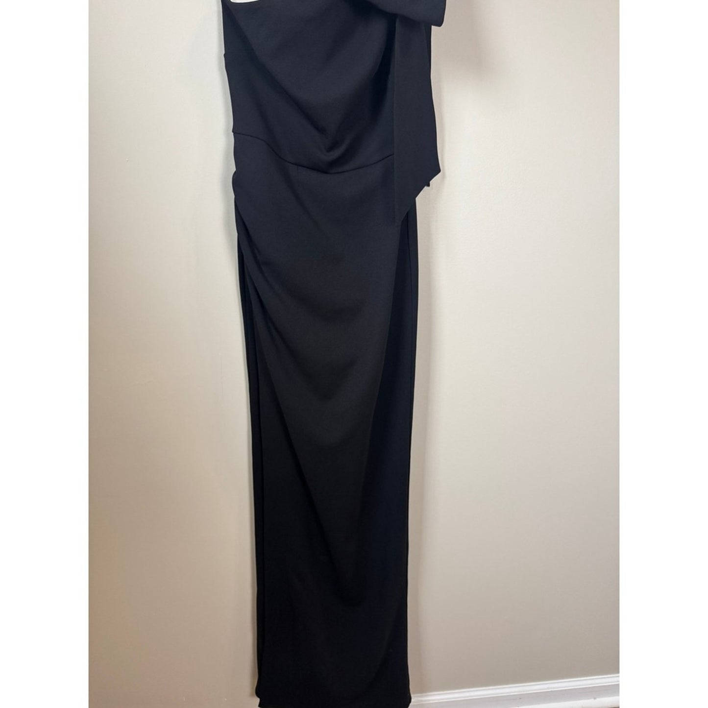 Show Me Your Mumu Women Black One Shoulder Bow Maxi Dress Slit Small