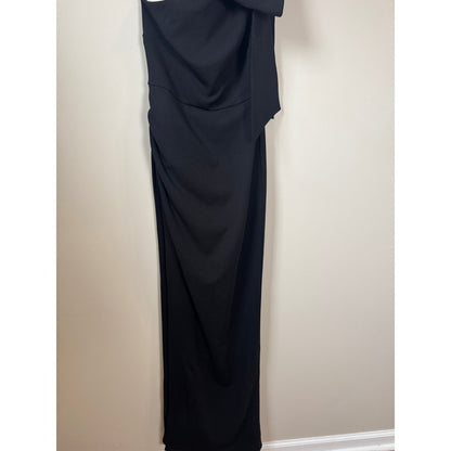 Show Me Your Mumu Women Black One Shoulder Bow Maxi Dress Slit Small