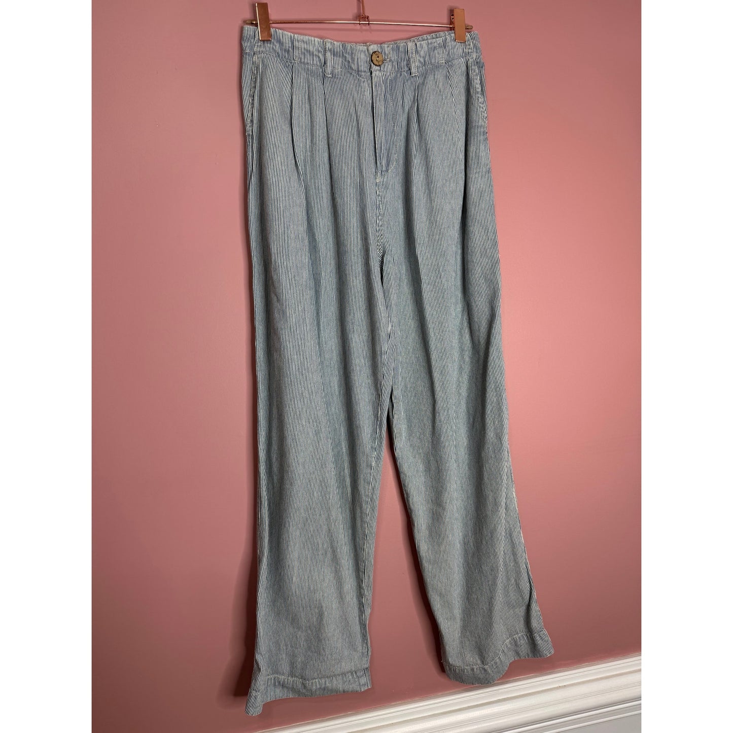 Free People Wanderlust Denim Suit Set in Blue Pinstripe Size 0 Pockets Cotton