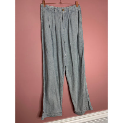 Free People Wanderlust Denim Suit Set in Blue Pinstripe Size 0 Pockets Cotton