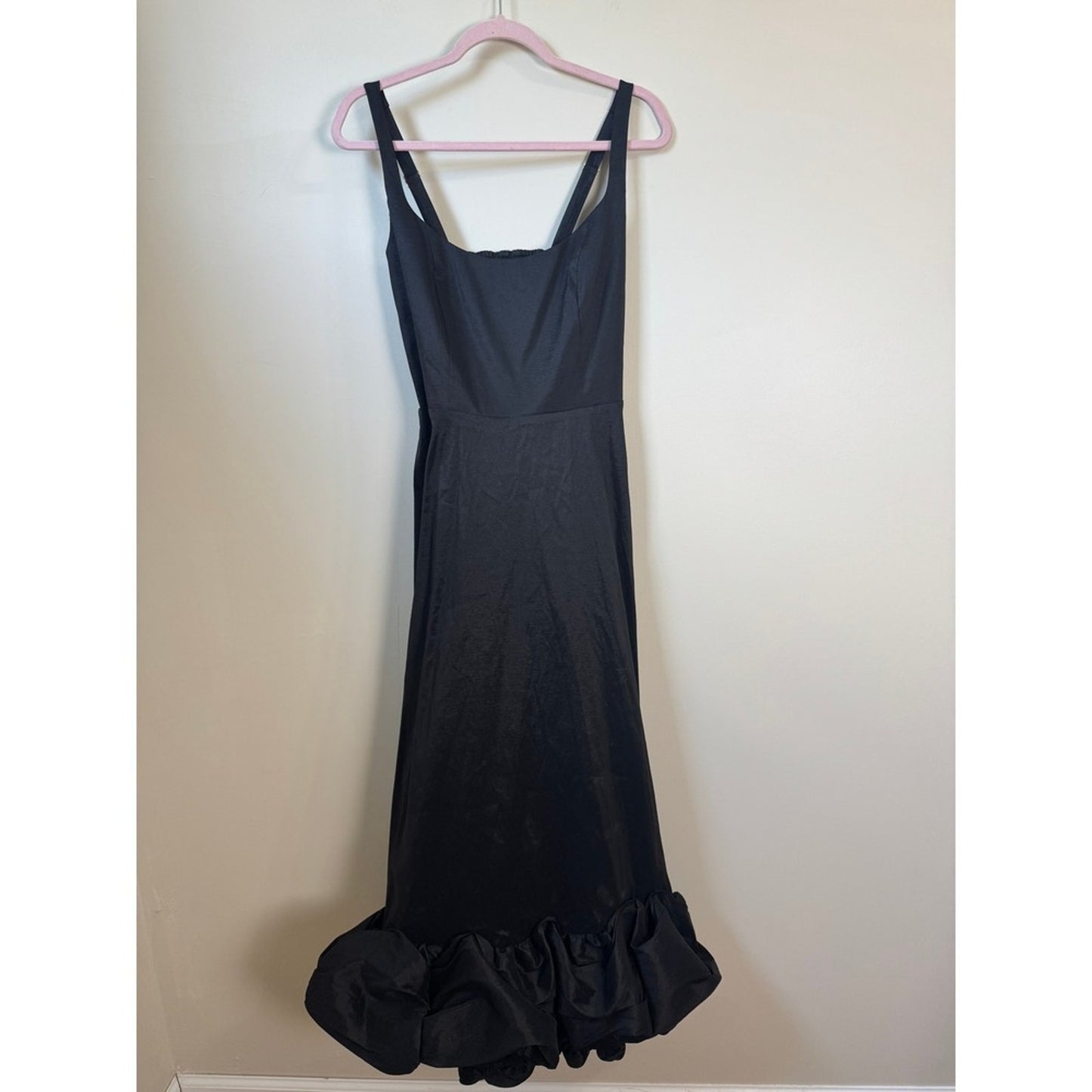 Black Square Neck Bubble Hem Maxi Dress Smocked Back Formal Evening Gown