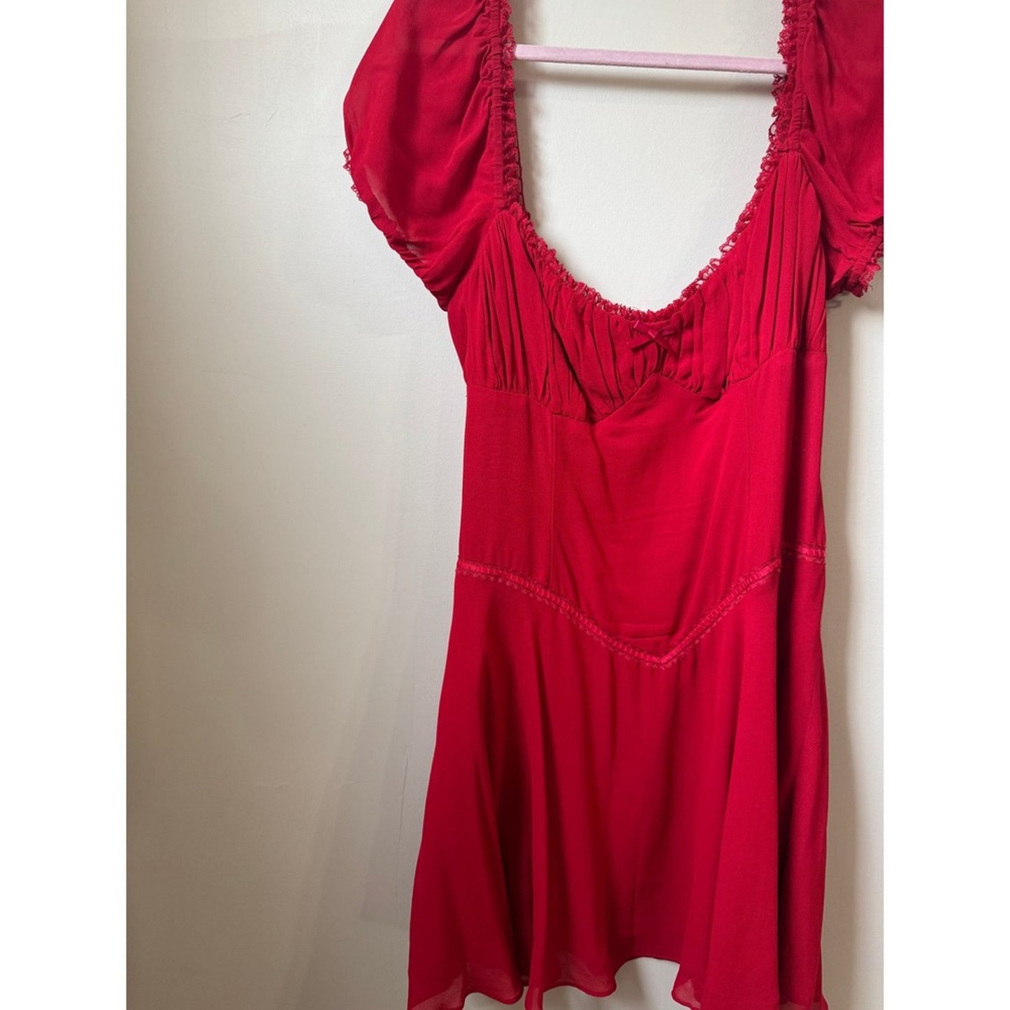 Reformation Ondine Mini Dress Puff Sleeve Smocked Lace Trim Coquette Sweetheart
