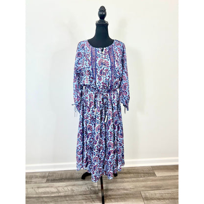 Cleobella Faith Caftan Midi Dress in Delhi Block Print Large Paisley Cotton