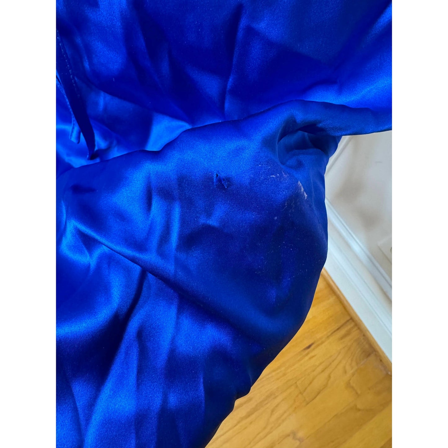 Amanda Uprichard Jasalina Dress in Branson Blue Large Satin Backless Cross Strap