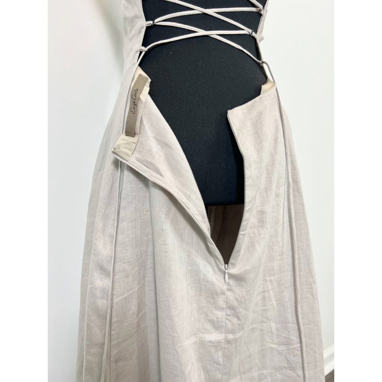 Enza Costa Laced Open Back Dress in Mist Size 3 Maxi Lined Party Cocktail‎ Linen