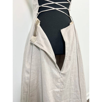 Enza Costa Laced Open Back Dress in Mist Size 3 Maxi Lined Party Cocktail‎ Linen