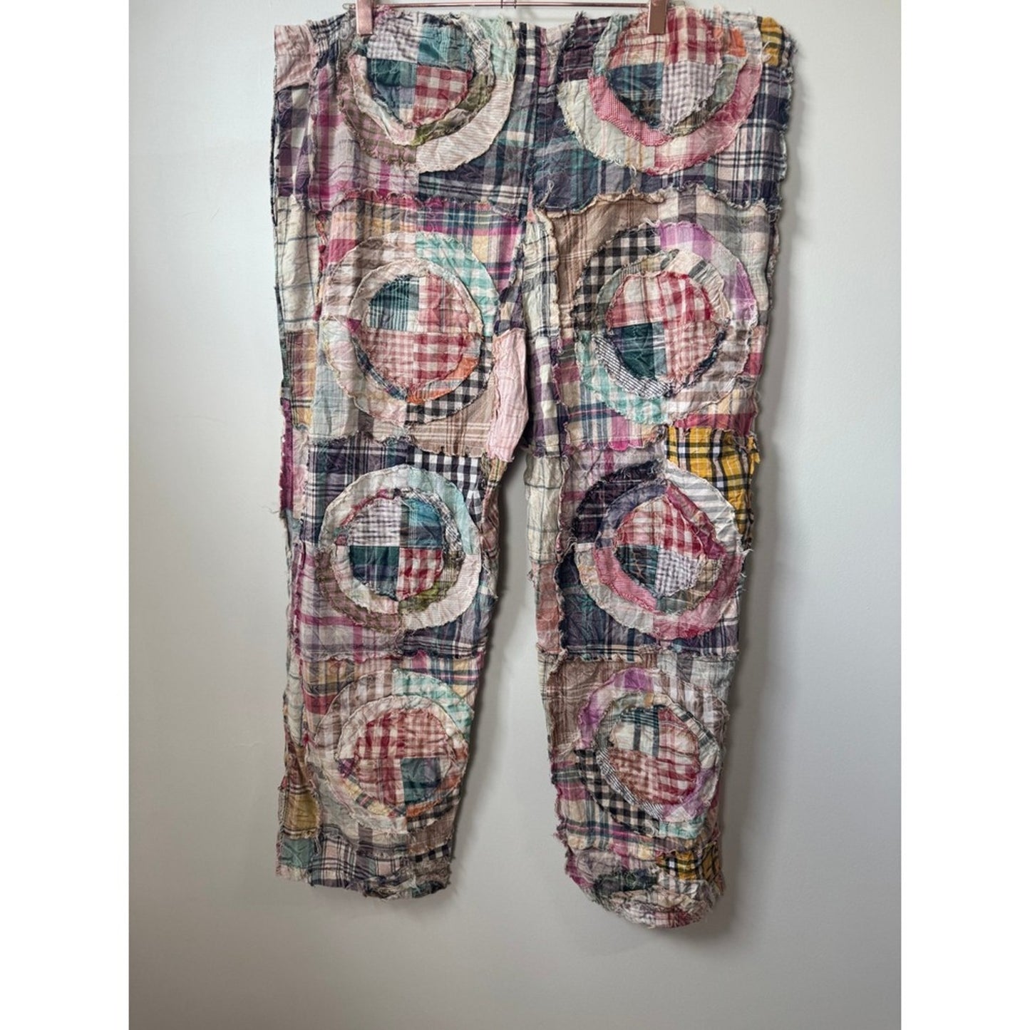 Jaded Gypsy Women Patchwork Plaid Boho Pants Straight Leg Drawstring