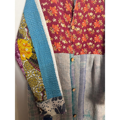 Jaded Gypsy Boho Patchwork Quilted Long Coat Jacket Kimono Multi Color Free Size