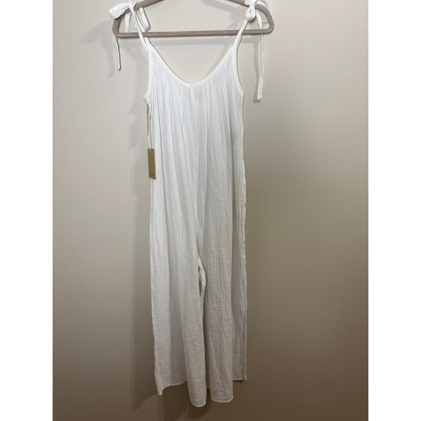 Wilfred Free Aritzia White Sail Jumpsuit Cotton Gauze Tie Shoulder Wide Leg XS