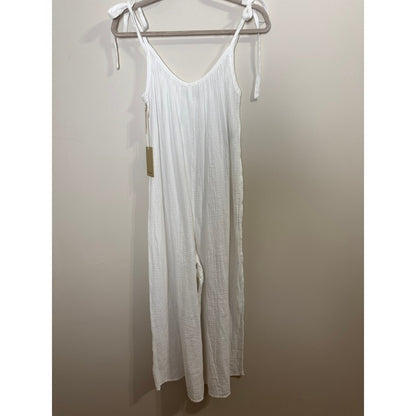 Wilfred Free Aritzia White Sail Jumpsuit Cotton Gauze Tie Shoulder Wide Leg XS