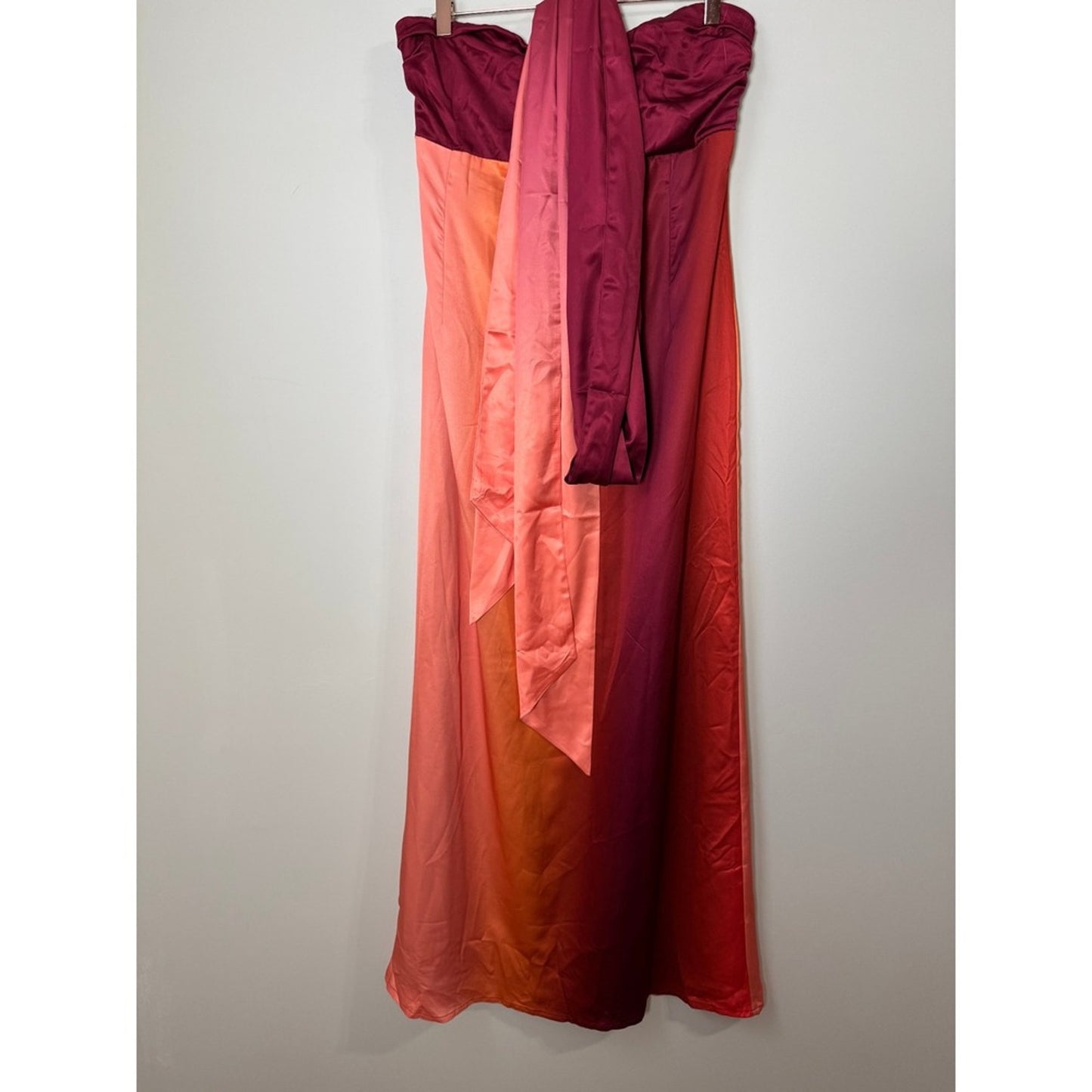 YLLW Ombre Strapless Maxi Dress Burgundy Orange Gradient with Scarf New
