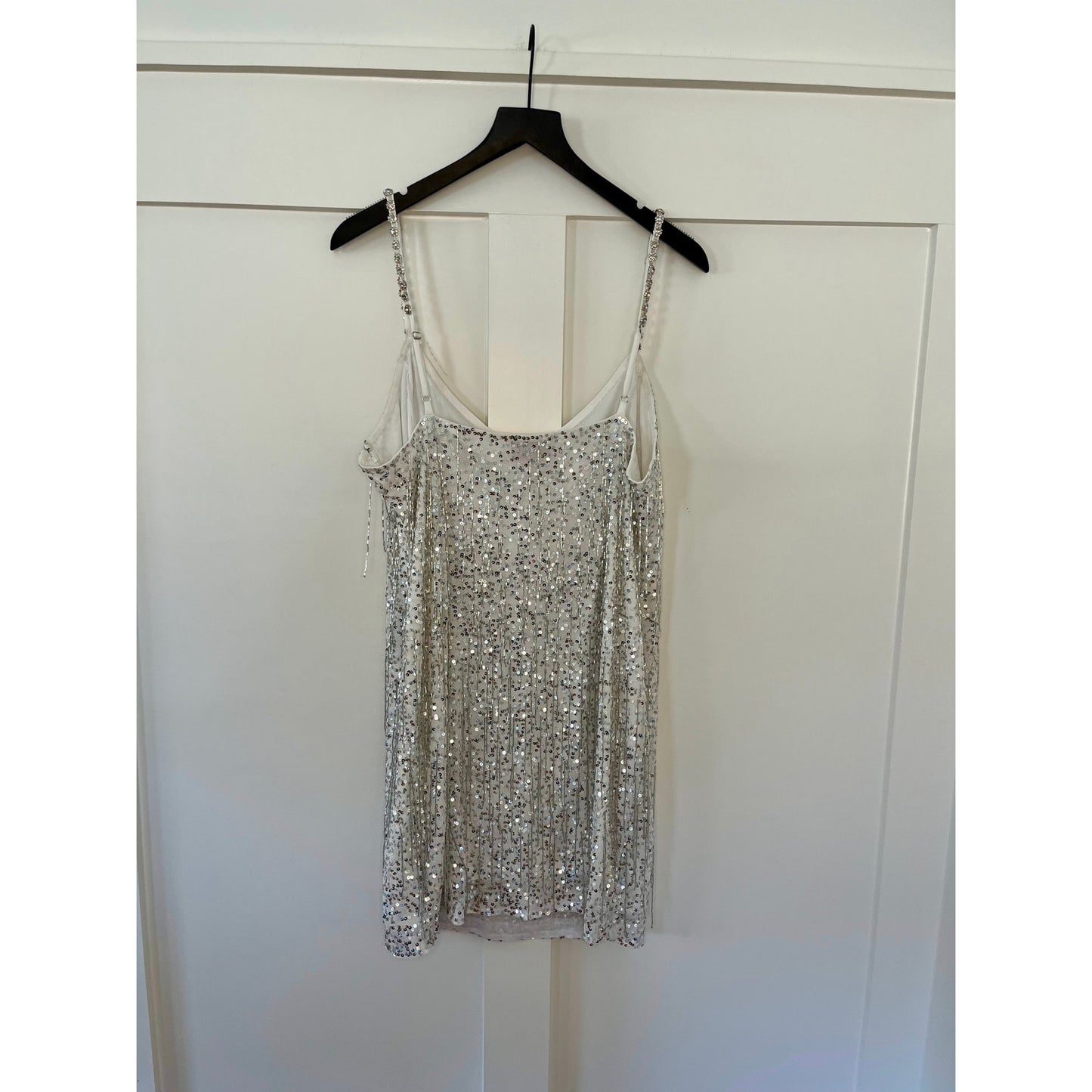 Show Me Your Mumu Sparks Fly Mini Dress Silver Beaded Fringe Size XXL