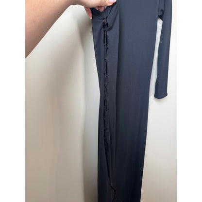 Leslie Amon Paris Black Lace Up Side One Sleeve Asymmetric Maxi Dress NWT