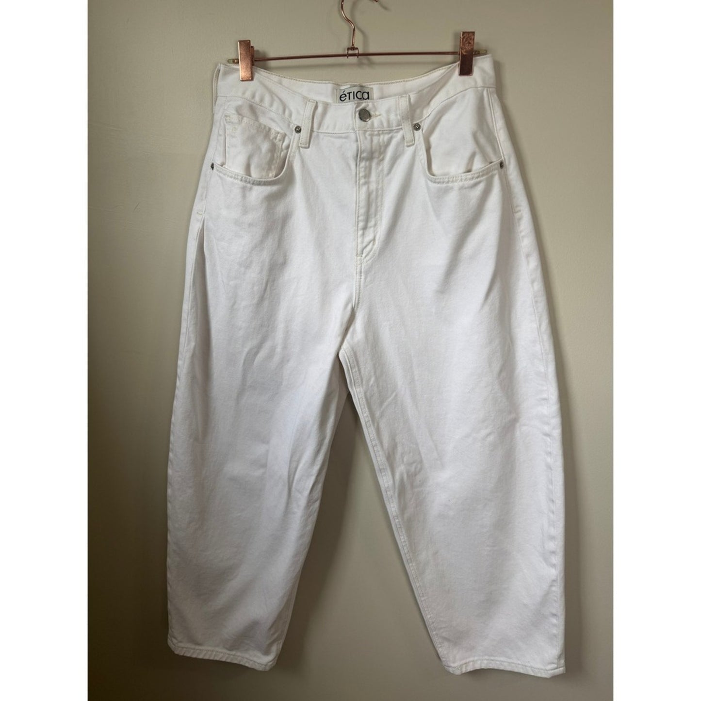 Etica Iris High Rise Barrel Leg Jeans Off White Cotton Denim Size 30