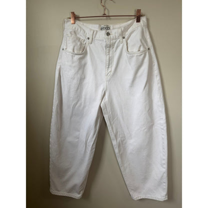Etica Iris High Rise Barrel Leg Jeans Off White Cotton Denim Size 30