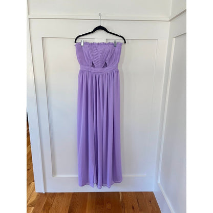 MAJORELLE Lavender Purple Strapless Pleated Cutout Maxi Dress High Slit S