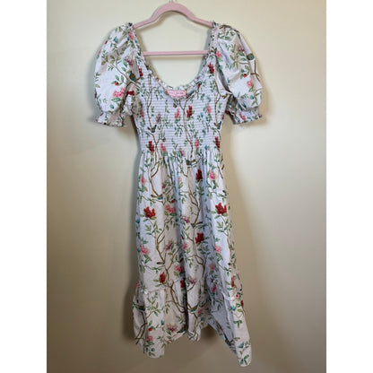 Hill House Home x Diane Hill Anjuli Nap Dress Floral Bird Smocked Midi Medium