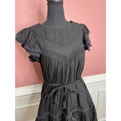 Tularosa Amber Mini Dress in Black Size XS Short Sleeve Lace Trim Keyhole Back