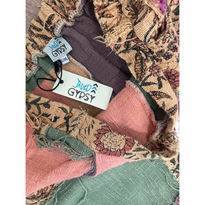 Jaded Gypsy Patchwork Boho Wide Leg Pants Multi Floral Frayed L/XL NEW