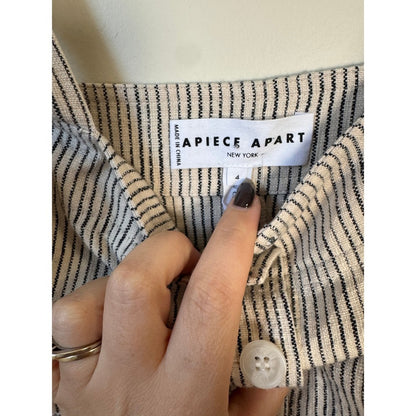 APIECE APART Striped Square Neck Button Front Midi Dress Size 4 Linen Blend